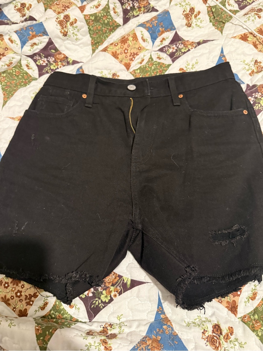 Old Navy High-Rise Slouchy Strght Black Denim Cut Off Shorts Girls 14, 5-Pocket